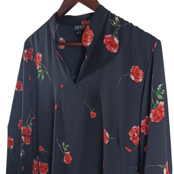 Lauren Ralph Lauren Black Sz L Romantic Cottagecore Boho Floral Bell Sleeve Top - Picture 4 of 10